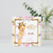 Princess Baby shower Pink White Floral Blonde Girl Kaart (Staand voorkant)