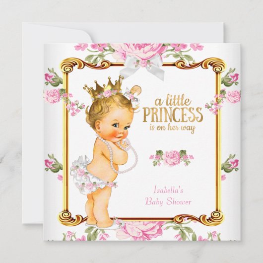 Princess Baby shower Pink White Floral Blonde Girl Kaart (Voorkant)
