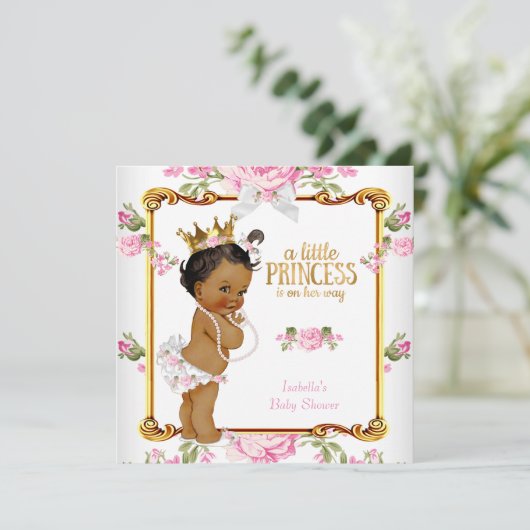 Princess Baby shower Pink White Floral etnisch Kaart (Staand voorkant)