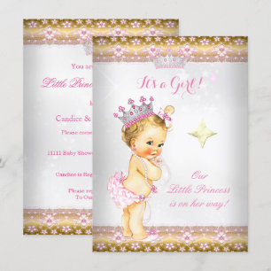 Princess Baby shower Pink White Gold Tiara Blonde Kaart