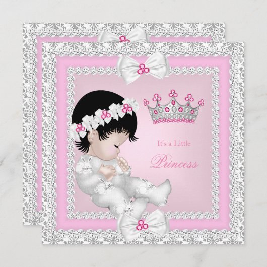 Princess Baby shower Pink White Gray Damask B Kaart (Voorkant / Achterkant)