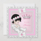 Princess Baby shower Pink White Gray Damask B Kaart (Voorkant)