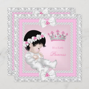 Princess Baby shower Pink White Gray Damask B Kaart