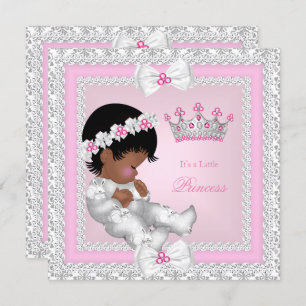 Princess Baby shower Pink White Grey Damask Enic Kaart