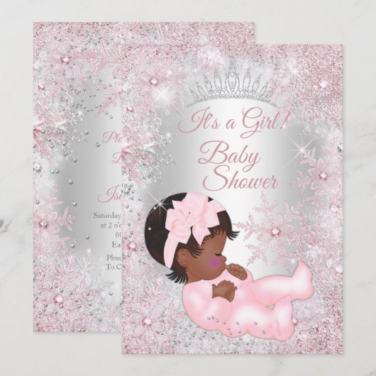 Princess Baby shower Pink Winter Wonderland Etnisc Kaart (Voorkant / Achterkant)