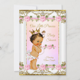 Princess Baby shower Roos Pink Gold White Brunette Kaart