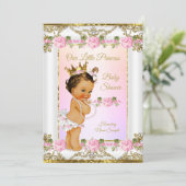 Princess Baby shower Roos Pink Gold White Brunette Kaart (Staand voorkant)