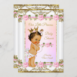 Princess Baby shower Roos Pink Gold White Brunette Kaart