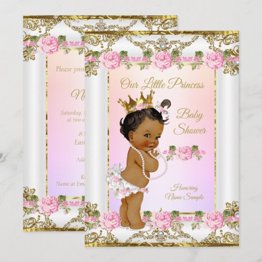 Princess Baby shower Roos Pink Gold White Ethnic Kaart (Voorkant / Achterkant)