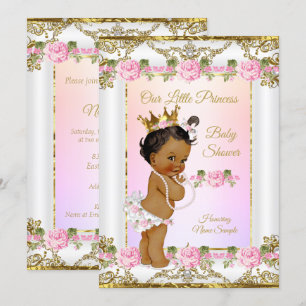 Princess Baby shower Roos Pink Gold White Ethnic Kaart