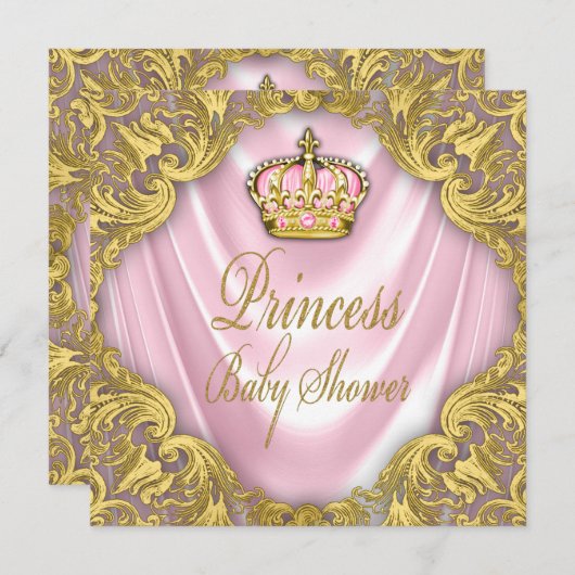 Princess Baby shower roze en gouden satijn Kaart (Voorkant / Achterkant)