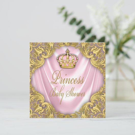 Princess Baby shower roze en gouden satijn Kaart (Staand voorkant)