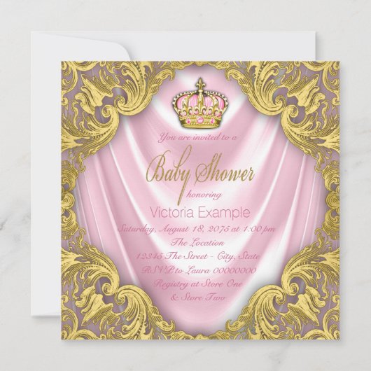 Princess Baby shower roze en gouden satijn Kaart (Achterkant)