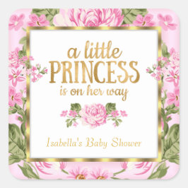 Princess Baby shower Roze Goud Roos Bloemen Sticke Vierkante Sticker