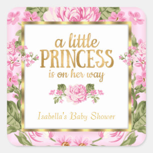 Princess Baby shower Roze Goud Roos Bloemen Sticke Vierkante Sticker