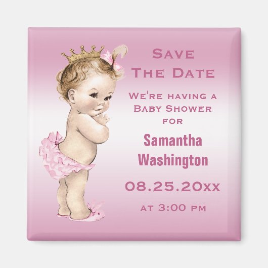  Princess Baby shower Save the Date Roze Magneet (Voorkant)
