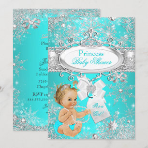 Princess Baby shower Snowflakes Aqua Blonde Kaart