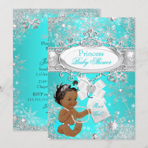 Princess Baby shower Snowflakes Aqua Etnic Kaart