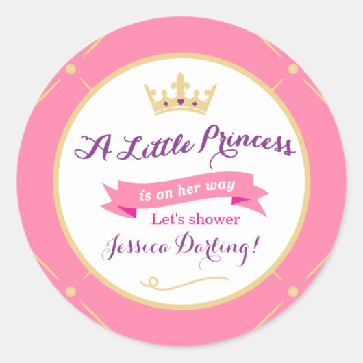 Princess Baby shower Stickers | Roze en Paars meis (Voorkant)