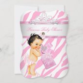 Princess Baby shower Zebra Pink Brunette Girl Kaart (Voorkant)