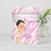 Princess Baby shower Zebra Pink Brunette Girl Kaart (Staand voorkant)