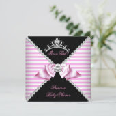 Princess Baby shower Zwart Roze Streep Bow Diamond Kaart (Staand voorkant)