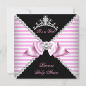 Princess Baby shower Zwart Roze Streep Bow Diamond Kaart (Voorkant)