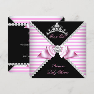 Princess Baby shower Zwart Roze Streep Bow Diamond Kaart