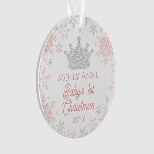 Princess Baby's eerste kerstroze foto van Silver Ornament (voorkant)
