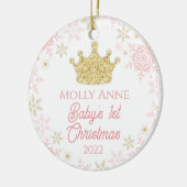Princess Baby's eerste kerstroze & gouden glitter Keramisch Ornament (Links)