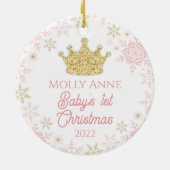 Princess Baby's eerste kerstroze & gouden glitter Keramisch Ornament (Achterkant)