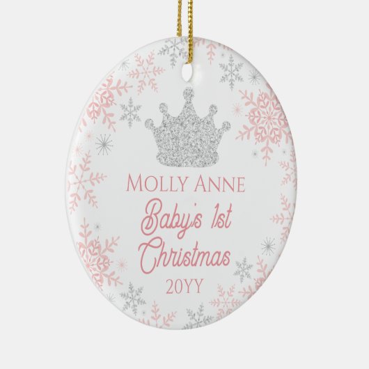 Princess Baby's eerste kerstroze zilver glitter Keramisch Ornament (Rechts)