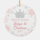 Princess Baby's eerste kerstroze zilver glitter Keramisch Ornament (Achterkant)