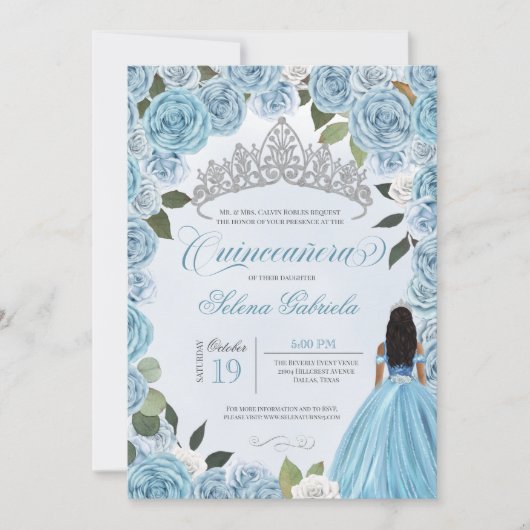Princess Ball Blue Rozen Quinceanera Uitnodiging (Voorkant)