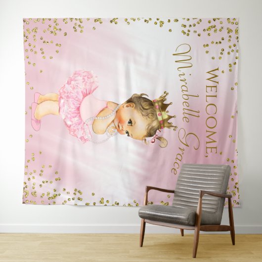Princess Ballerina Baby shower Achtergrond Brunett Wandkleed (In Situ (horizontaal))