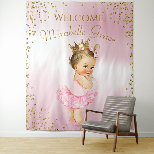 Princess Ballerina Baby shower Achtergrond Brunett Wandkleed (In situ)