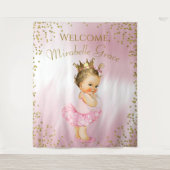 Princess Ballerina Baby shower Achtergrond Brunett Wandkleed (Voorkant)