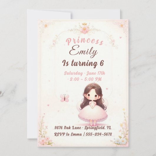 Princess Ballerina Birthday Invitation Kaart (Voorkant)