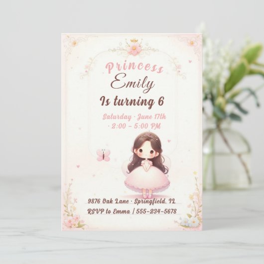 Princess Ballerina Birthday Invitation Kaart (Staand voorkant)
