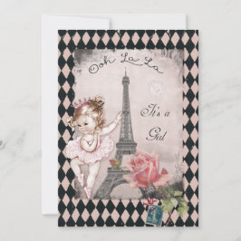 Princess Ballerina Eiffel Tower Baby shower Kaart
