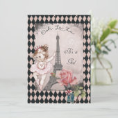 Princess Ballerina Eiffel Tower Baby shower Kaart (Staand voorkant)