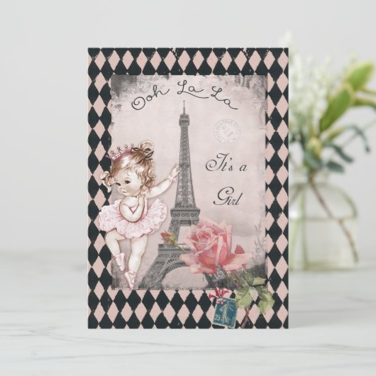 Princess Ballerina Eiffel Tower Baby shower Kaart (Staand voorkant)