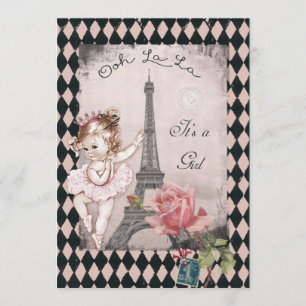 Princess Ballerina Eiffel Tower Baby shower Kaart