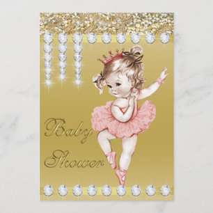 Princess Ballerina Gold Faux Diamonds Baby shower Kaart