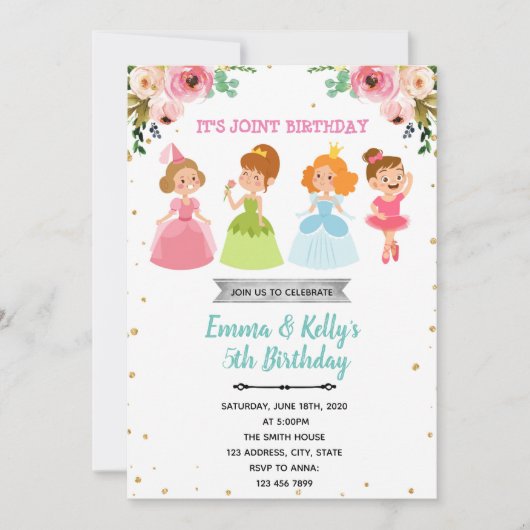 Princess ballerina joint party Invitation Kaart (Voorkant)