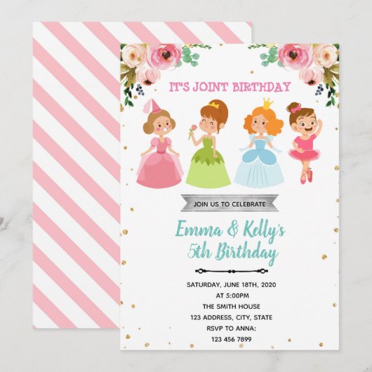Princess ballerina joint party Invitation Kaart (Voorkant / Achterkant)