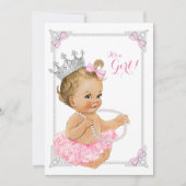 Princess Ballerina Pink Tutu Bow Pearl Baby shower Kaart (Voorkant)
