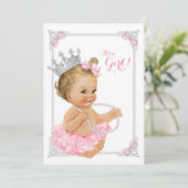 Princess Ballerina Pink Tutu Bow Pearl Baby shower Kaart (Staand voorkant)