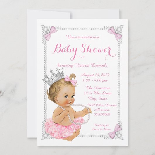 Princess Ballerina Pink Tutu Bow Pearl Baby shower Kaart (Achterkant)