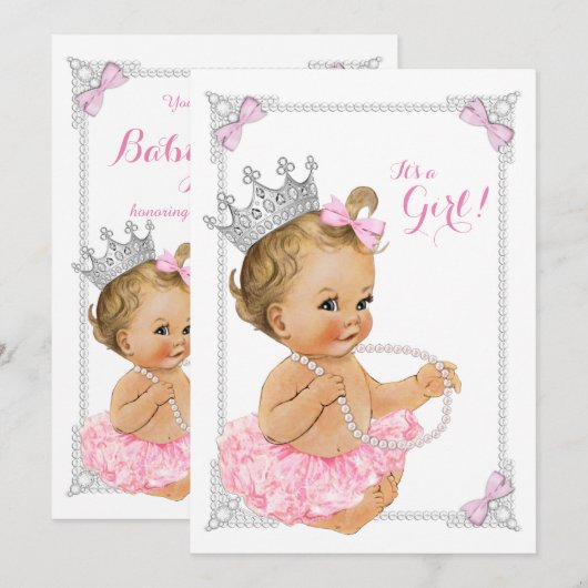 Princess Ballerina Pink Tutu Bow Pearl Baby shower Kaart (Voorkant / Achterkant)